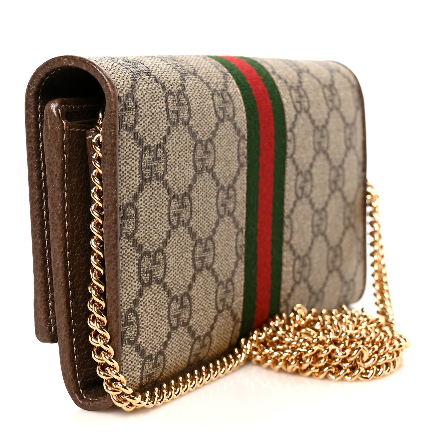 GG Supreme Monogram Web Ophidia Wallet On Chain Brown