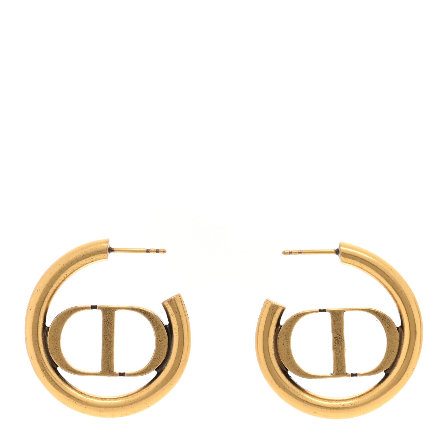 Christian Dior Metal 30 Montaigne Hoop Earrings Aged Gold 1 of 4