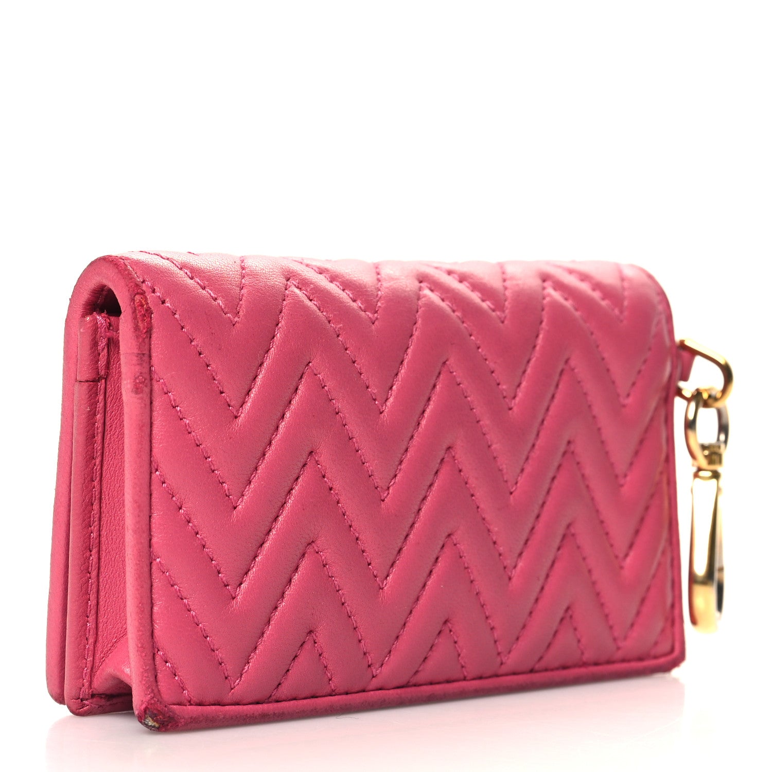 Miu Miu Nappa Impunture Flap Card Holder Key Ring Magenta 3 of 11