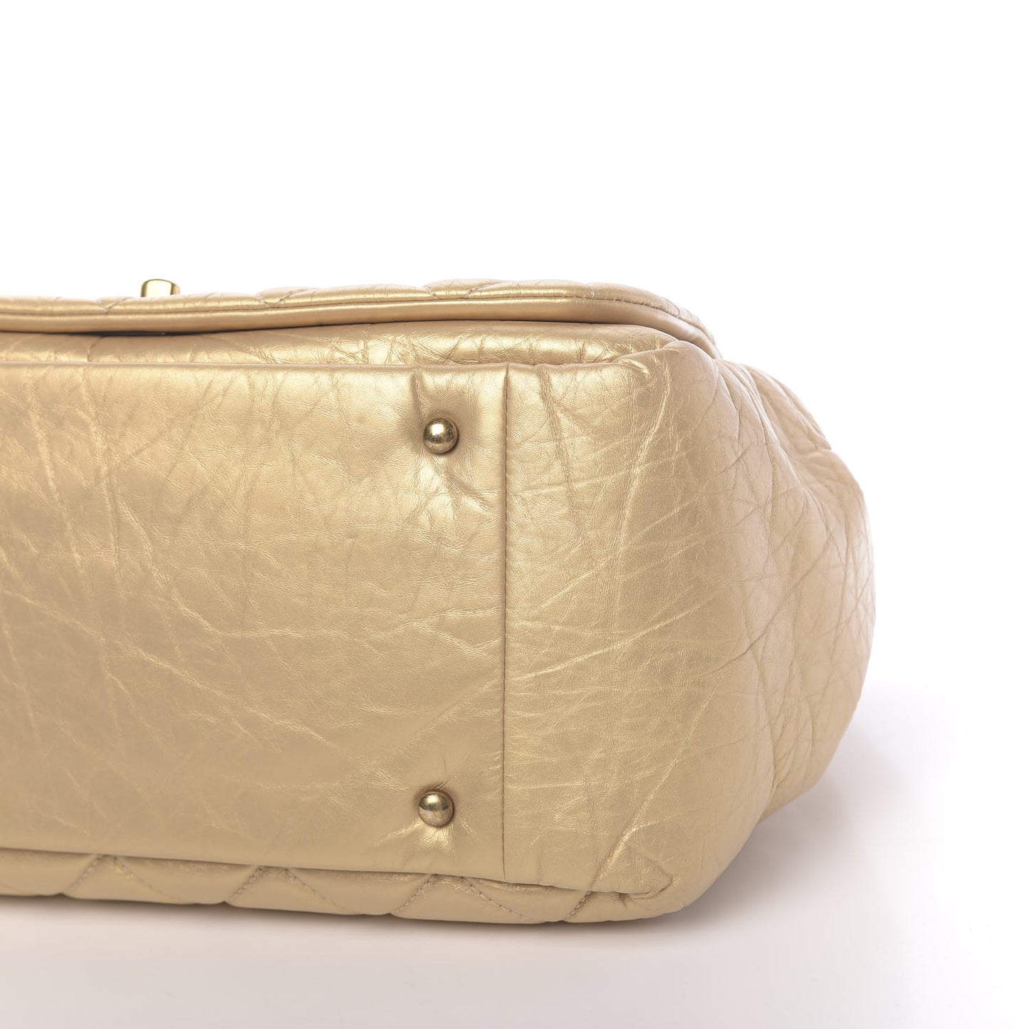 Metallic Aged Calfskin Quilted Large Pondichery Flap Gold