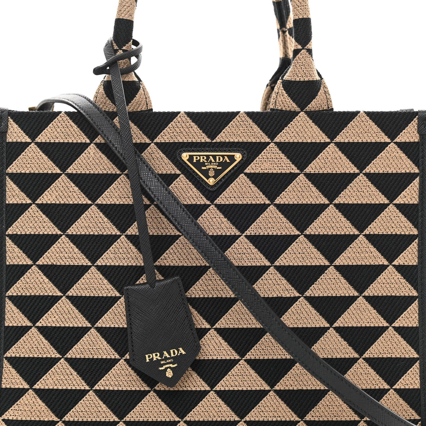 Jacquard Saffiano Triangolo Symbole Embroidered Small Tote Black Corda
