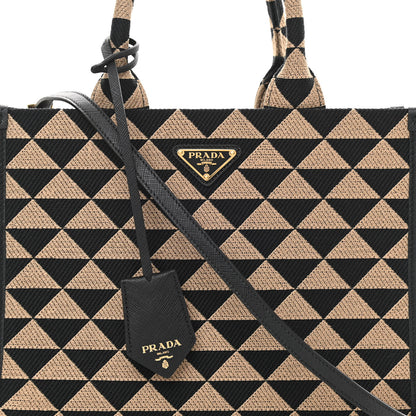 Prada Jacquard Saffiano Triangolo Symbole Embroidered Small Tote Black Corda 8 of 12