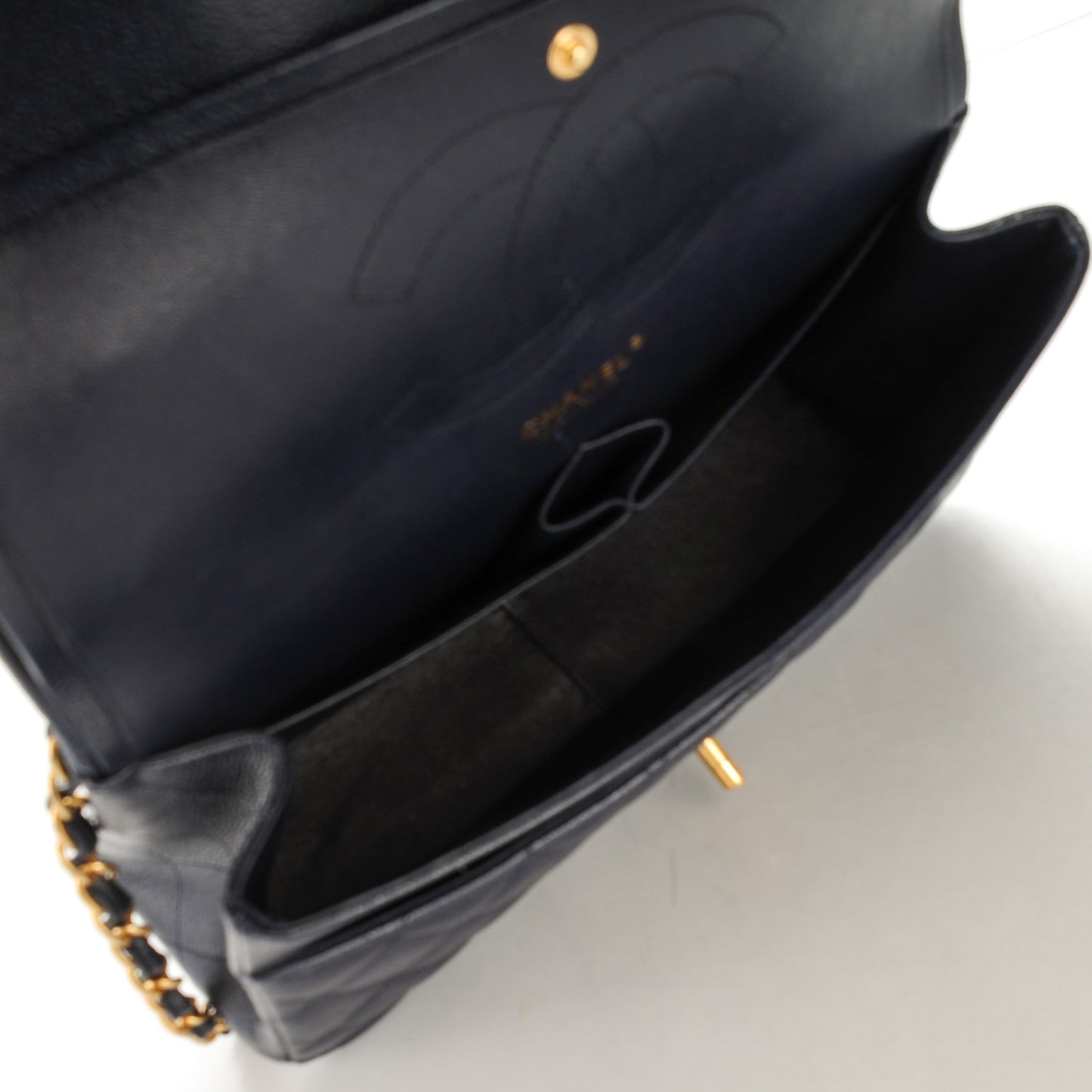 Caviar Quilted Jumbo Double Flap Navy Blue
