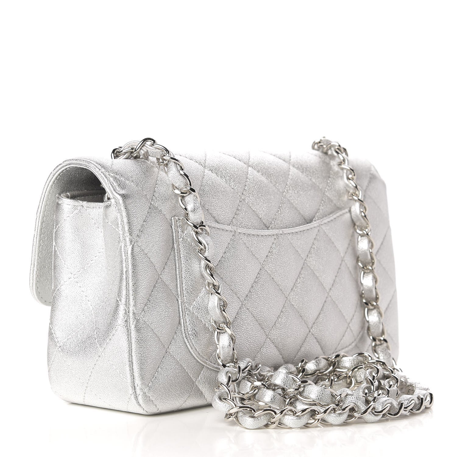 Chanel Metallic Lambskin Quilted Mini Rectangular Flap Silver 3 of 9