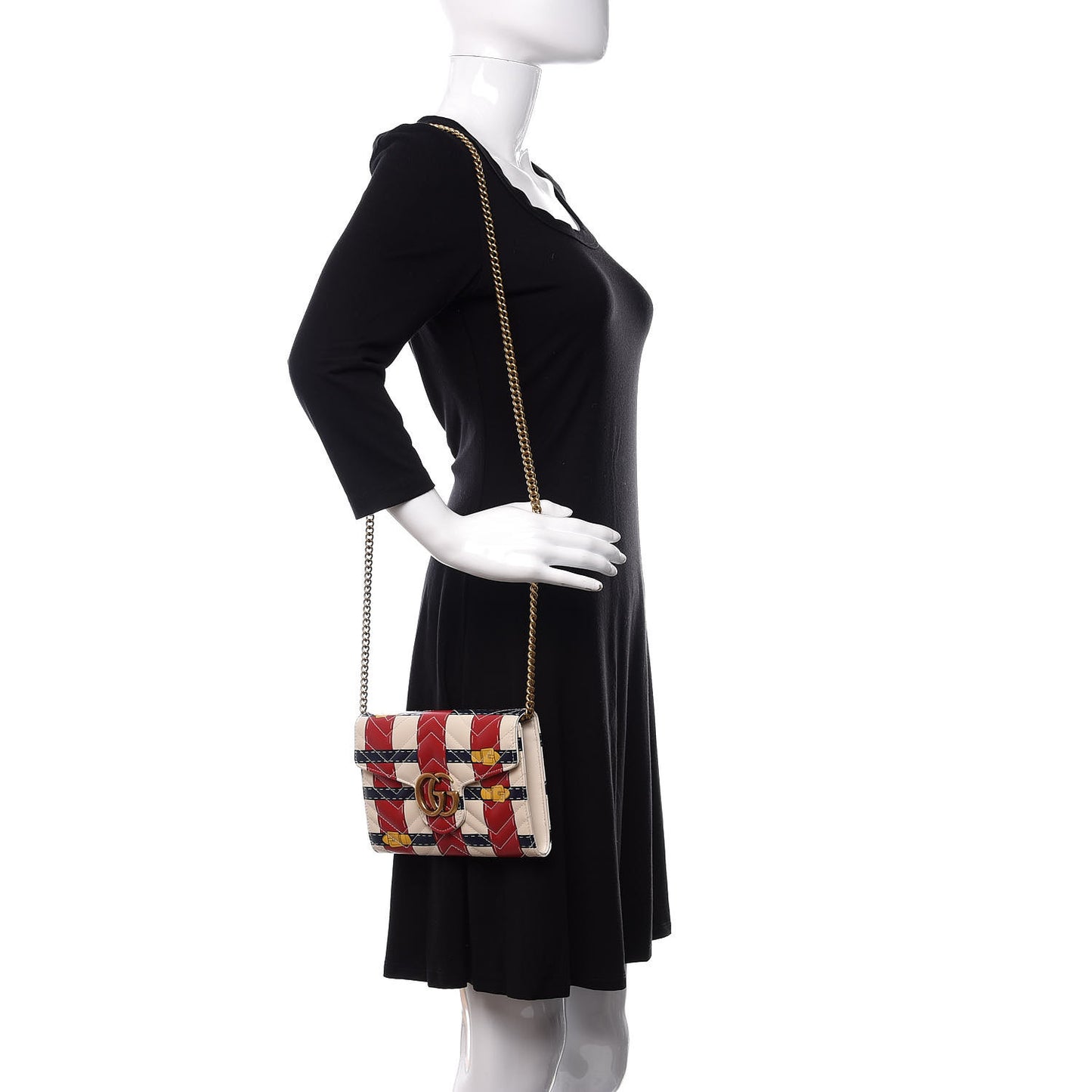 Calfskin Matelasse Trompe L'Oeil Print Mini GG Marmont Chain Wallet White