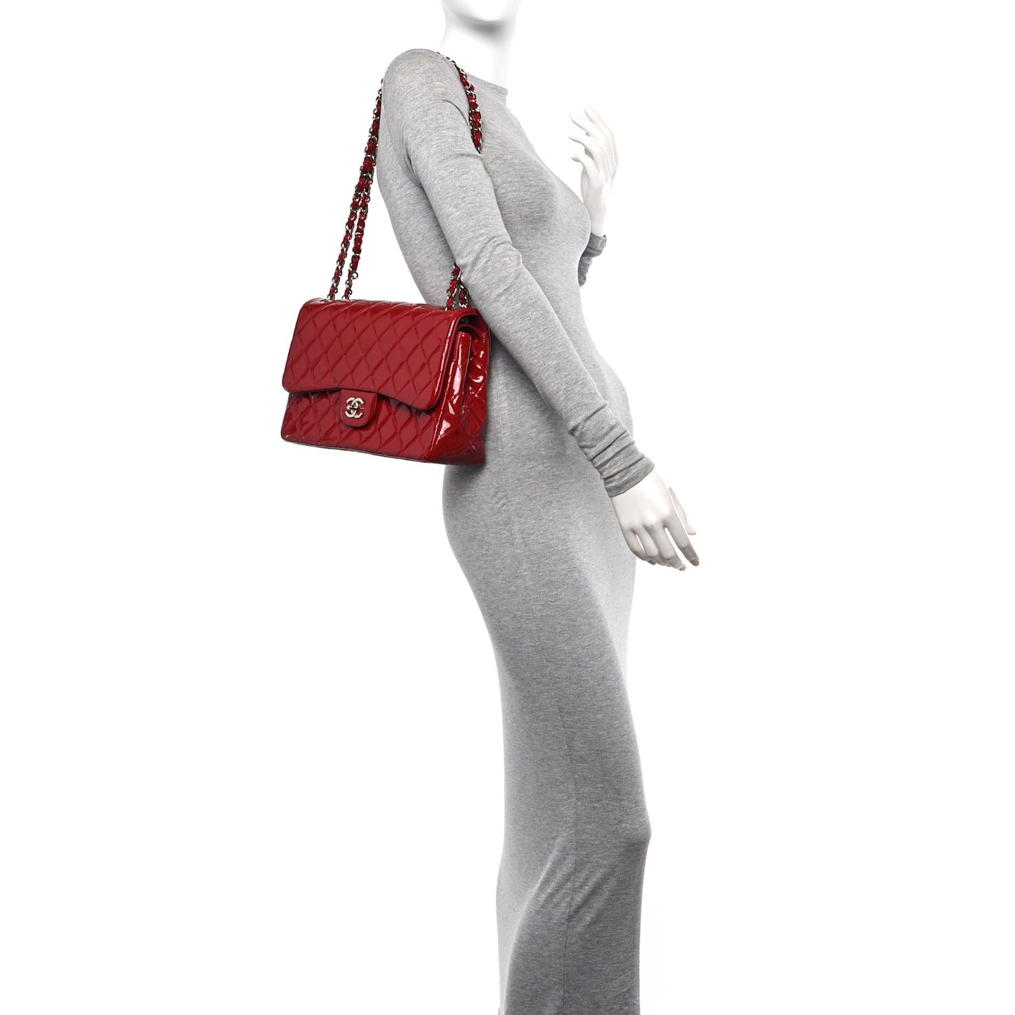 Patent Quilted Jumbo Double Flap Red