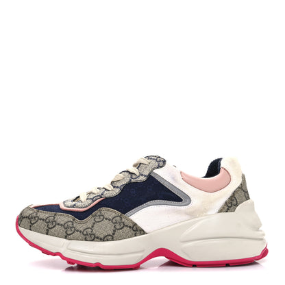 Gucci GG Supreme Monogram Mix Monogram Womens Rhyton Sneakers 36 London Blue Beige Pale Pink 1 of 10