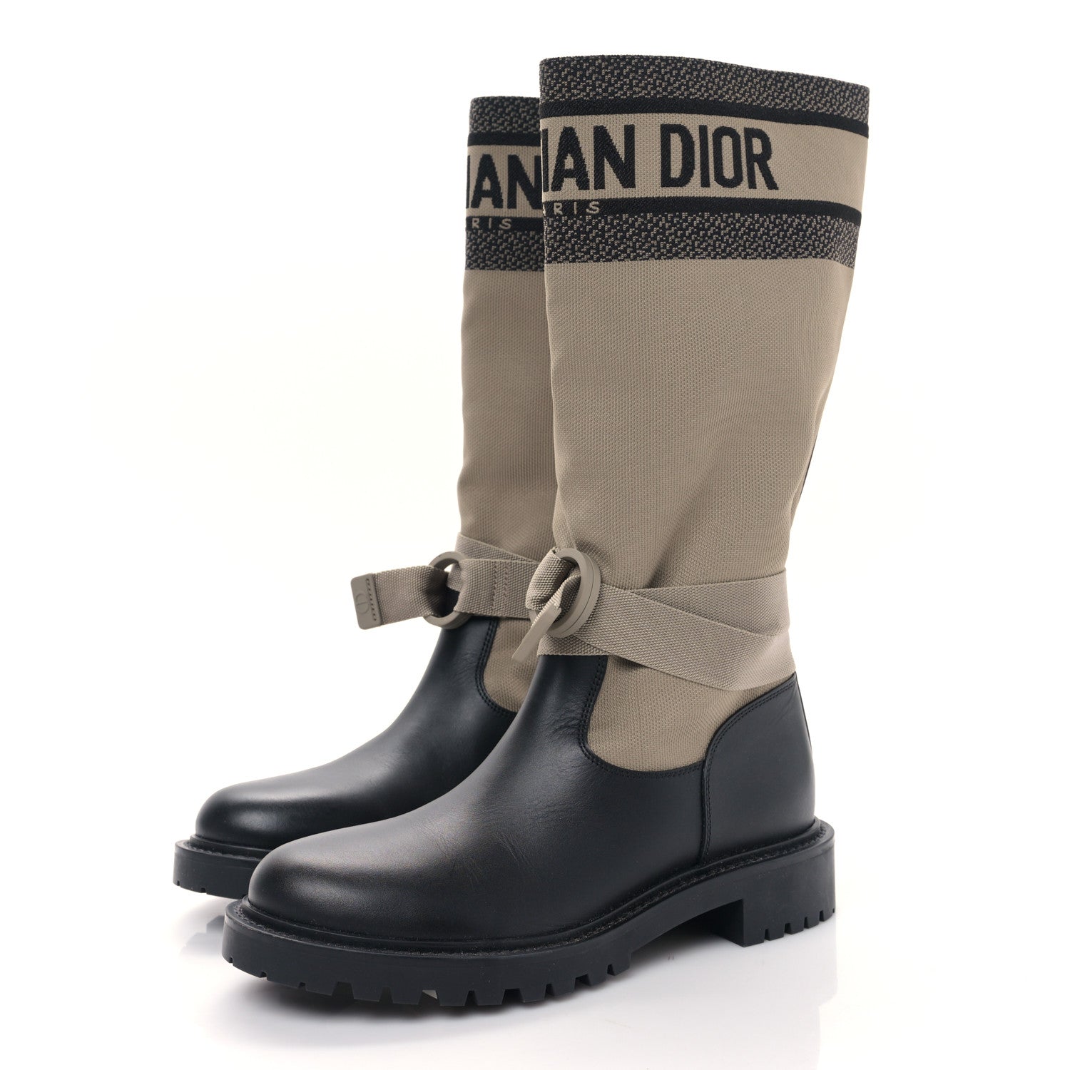 Christian Dior Technical Fabric Calfskin D-Major Boots 37 Taupe Black 3 of 8