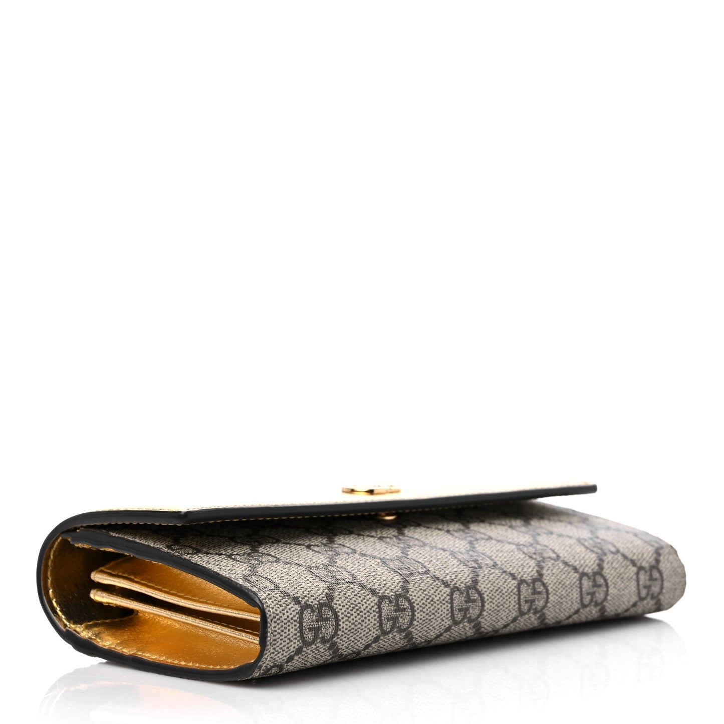 Metallic Calfskin GG Supreme Monogram GG Marmont Continental Wallet Gold Beige Ebony