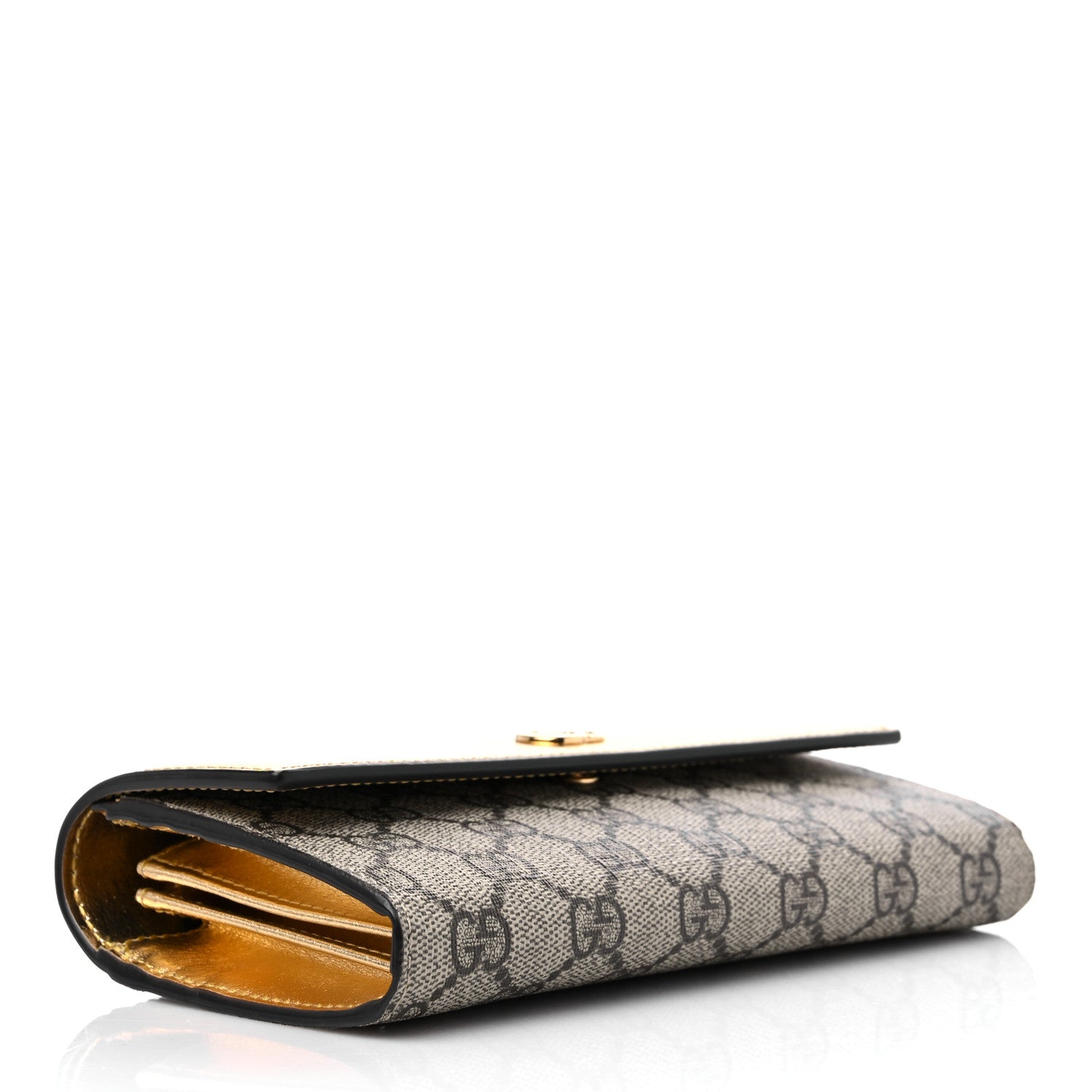 Gucci Metallic Calfskin GG Supreme Monogram GG Marmont Continental Wallet Gold Beige Ebony 4 of 9