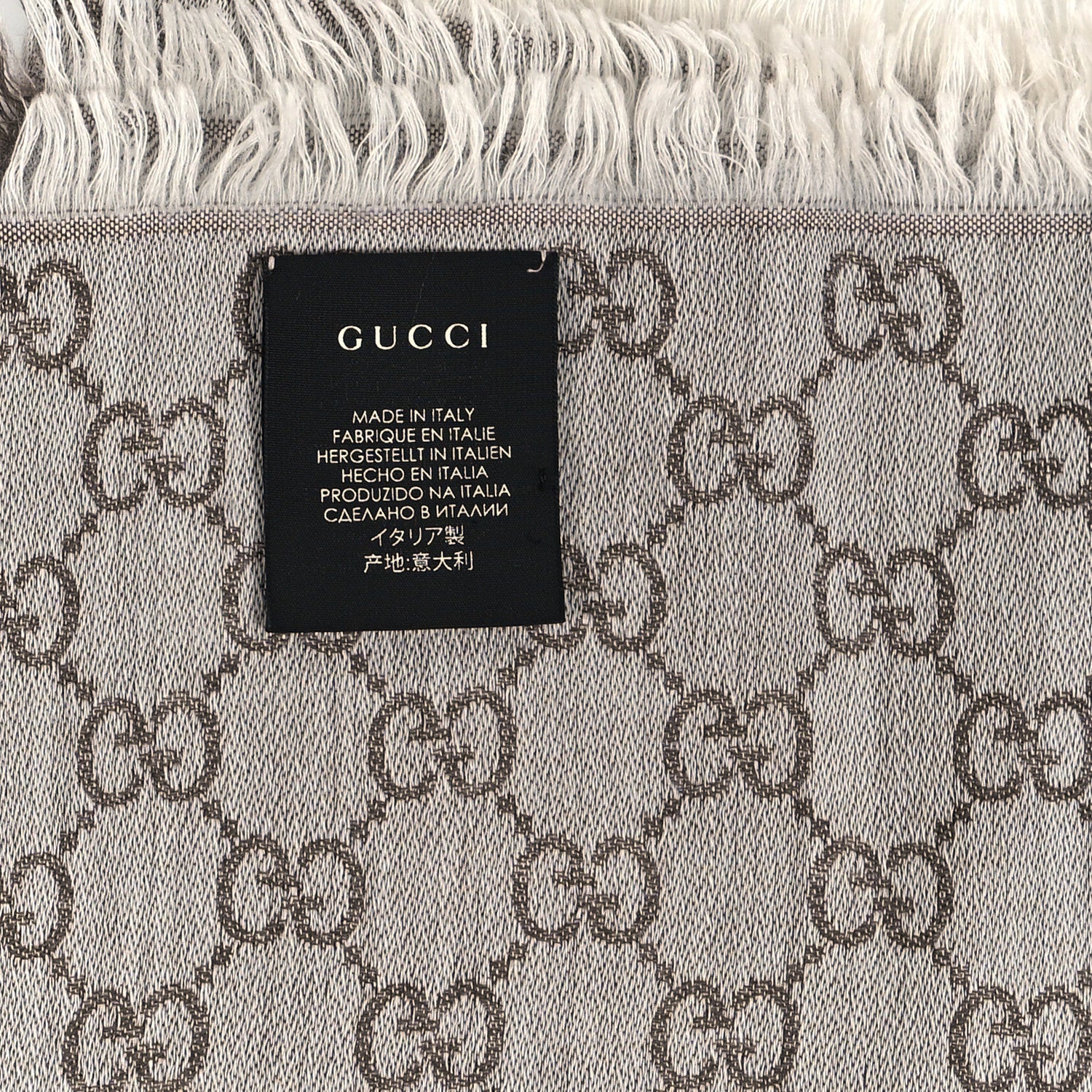 Gucci Wool Silk Monogram GGWeb Fringe Shawl Bitume Ivory 2 of 4