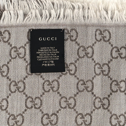 Gucci Wool Silk Monogram GGWeb Fringe Shawl Bitume Ivory 2 of 4