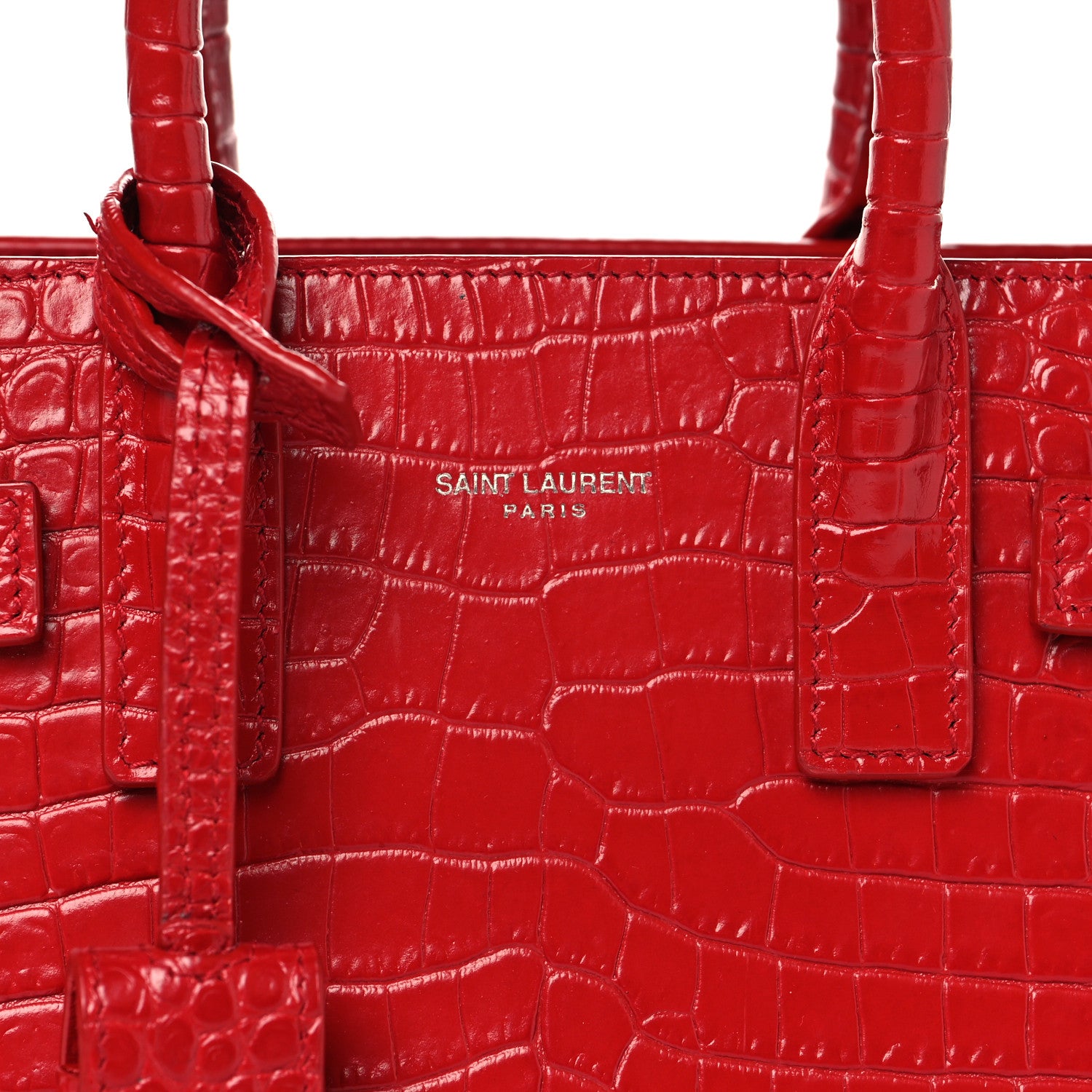 Saint Laurent Calfskin Crocodile Embossed Nano Sac De Jour Red 8 of 11