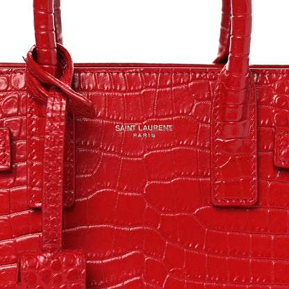 Saint Laurent Calfskin Crocodile Embossed Nano Sac De Jour Red 8 of 11