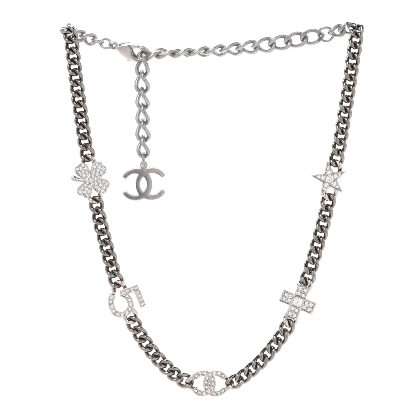 Ruthenium Crystal Chain CC Lucky Charms Choker Silver