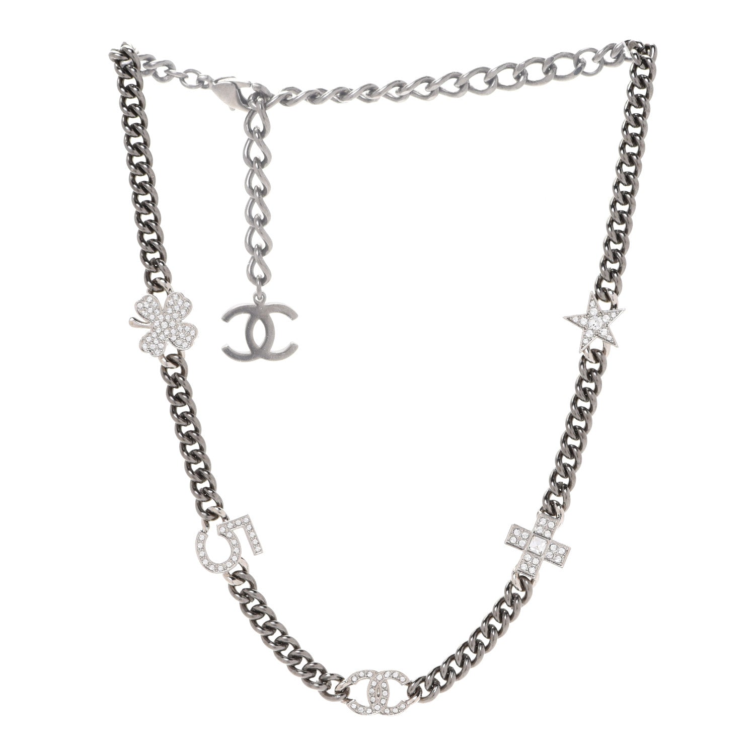 Chanel Ruthenium Crystal Chain CC Lucky Charms Choker Silver 3 of 6