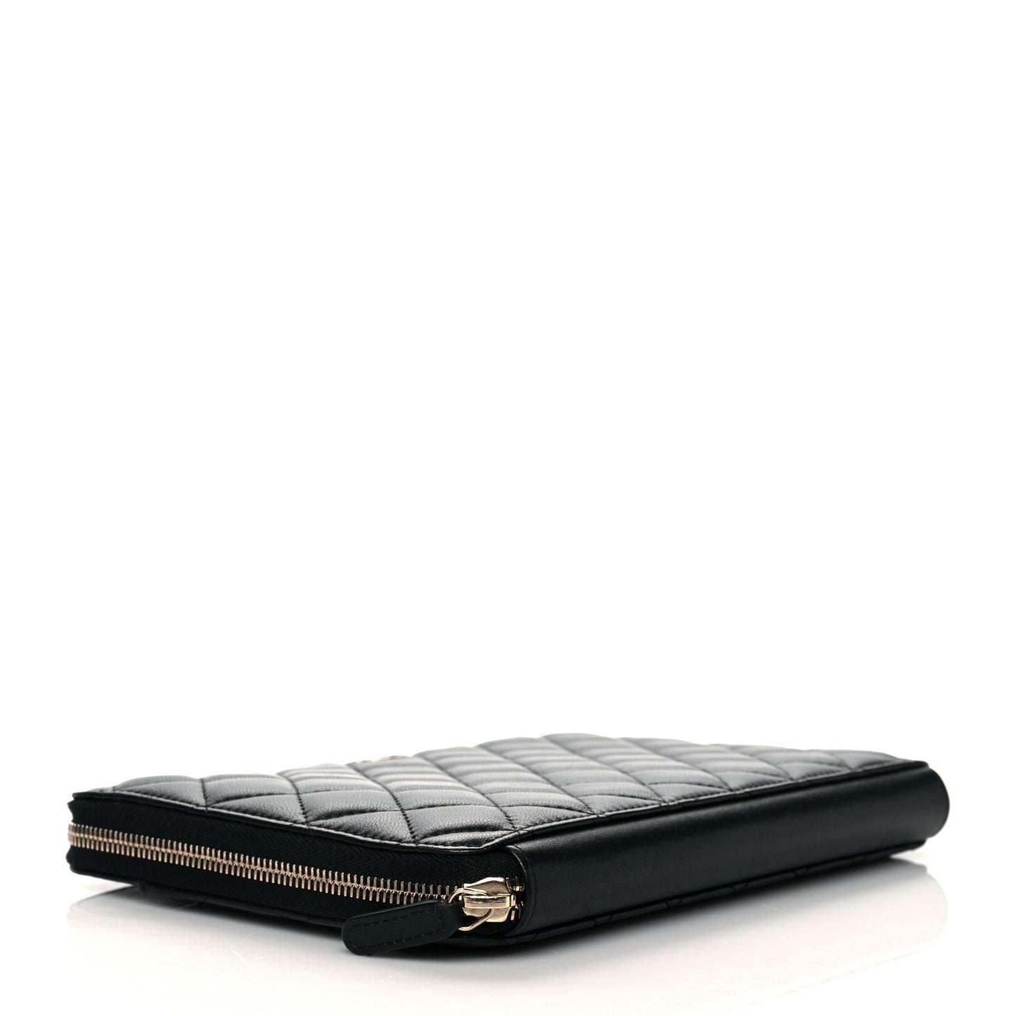 Lambskin Quilted Large Zip Around Organizer Wallet Black