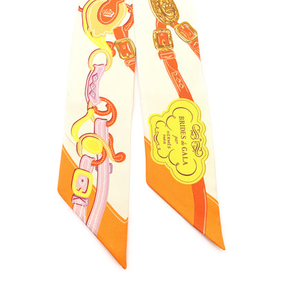 Hermes Silk Brides De Gala Applique Pique Twilly  Creme Orange Jaune 2 of 3
