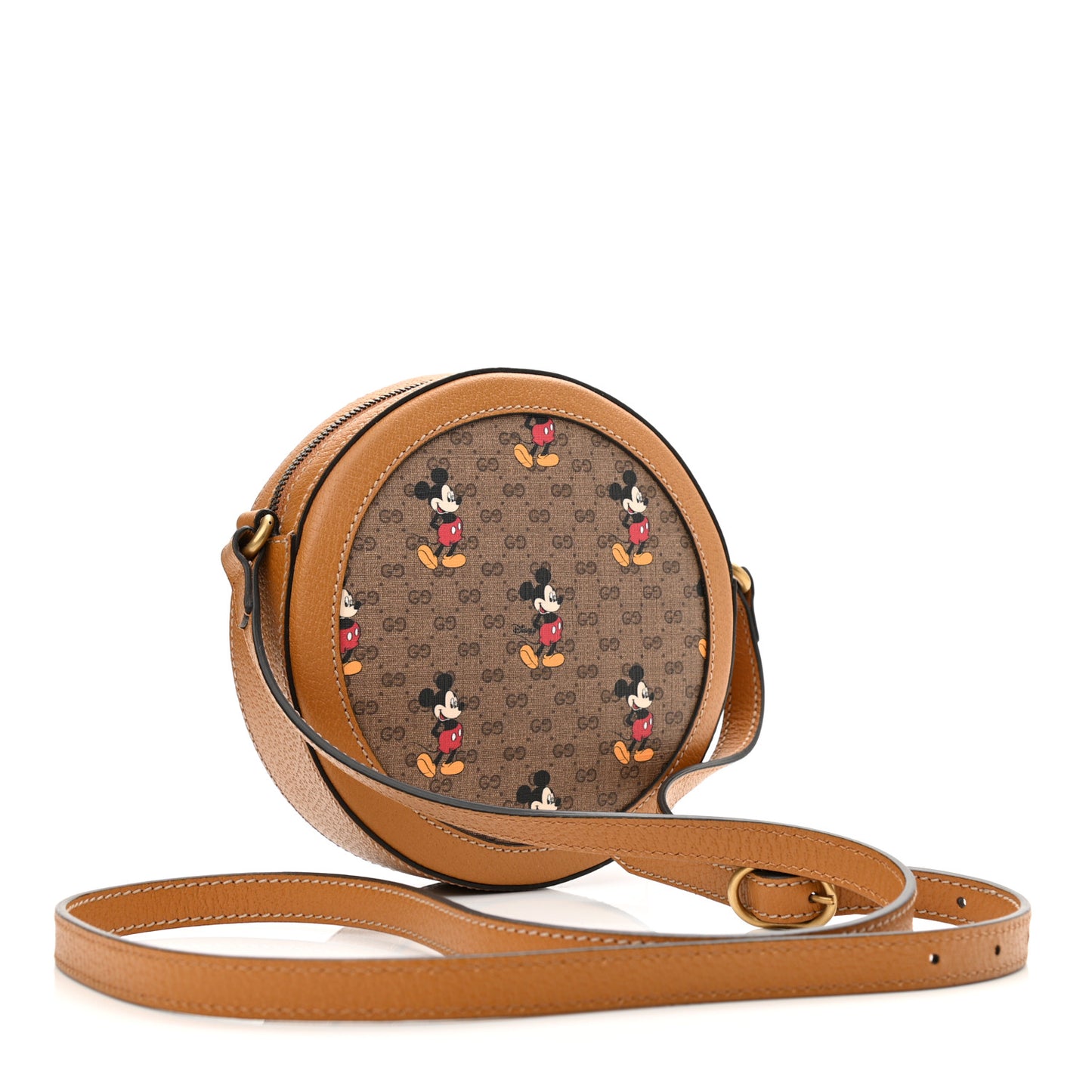 X DISNEY Mini Vintage GG Supreme Monogram Mickey Mouse Round Shoulder Bag Beige Vintage Sun Oil