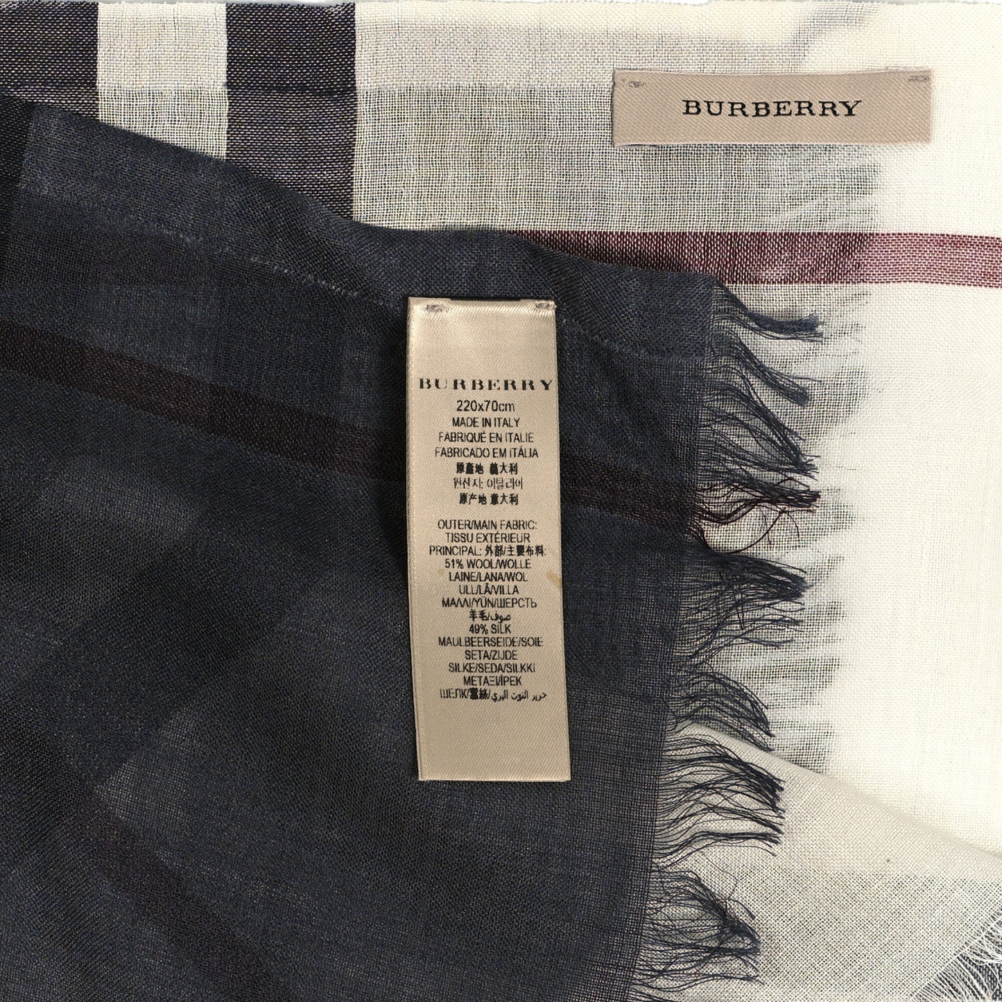 Wool Silk Gauze Giant Check Lightweight Scarf Grey