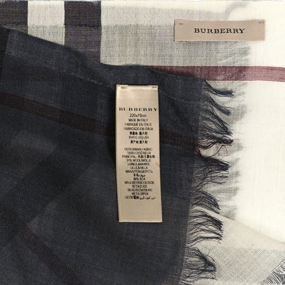 Burberry Wool Silk Gauze Giant Check Lightweight Scarf Grey 3 of 3