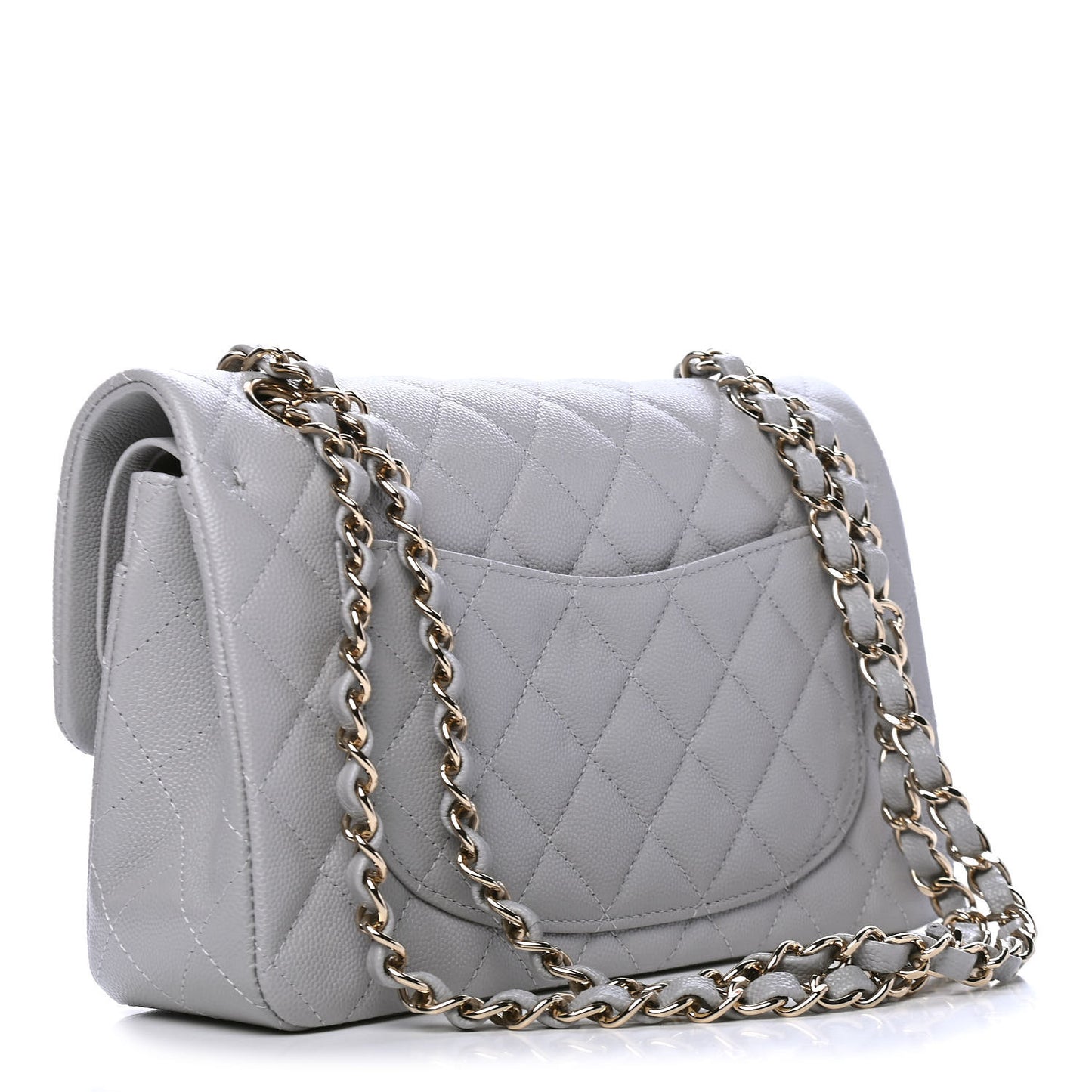 Caviar Quilted Small Double Flap Grey