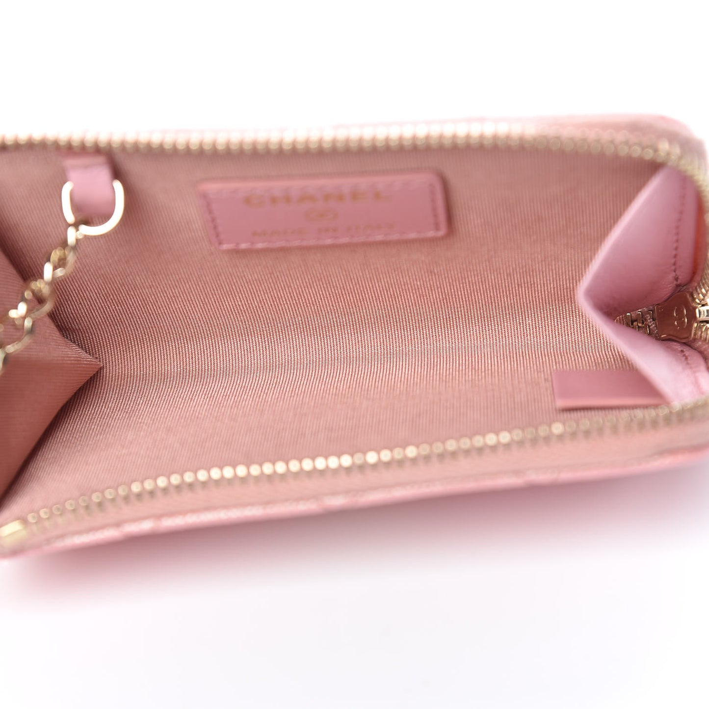 Iridescent Caviar Quilted Zipped Key Holder Case Rose Pink