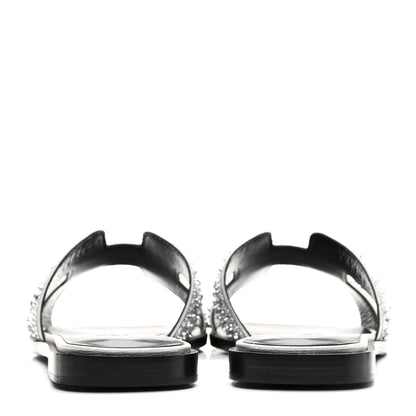 Hermes Velvet Goatskin Crystal Beads Oran Sandals 37 Gris Argente 6 of 11