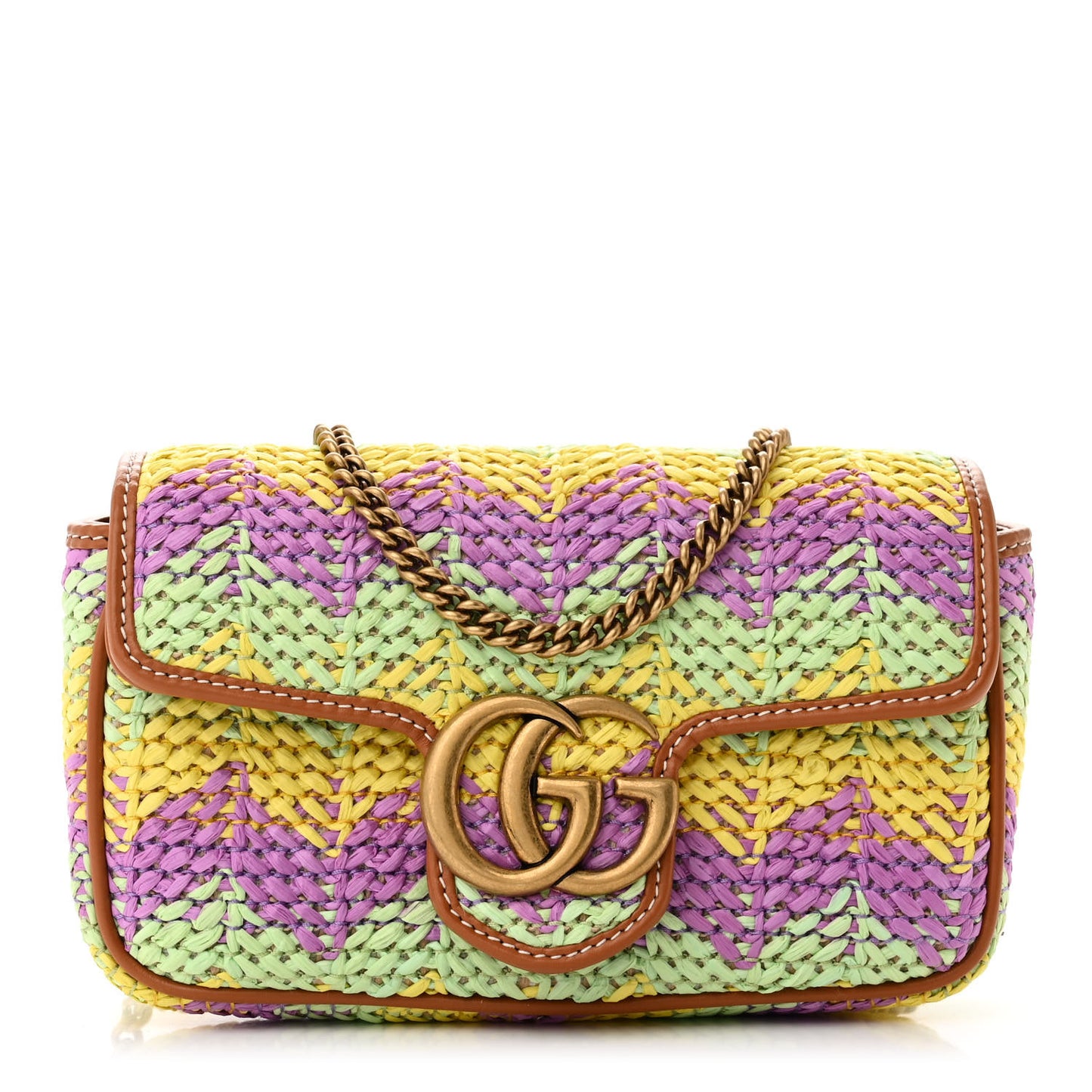Woven Raffia Calfskin Super Mini GG Marmont Shoulder Bag Multicolor