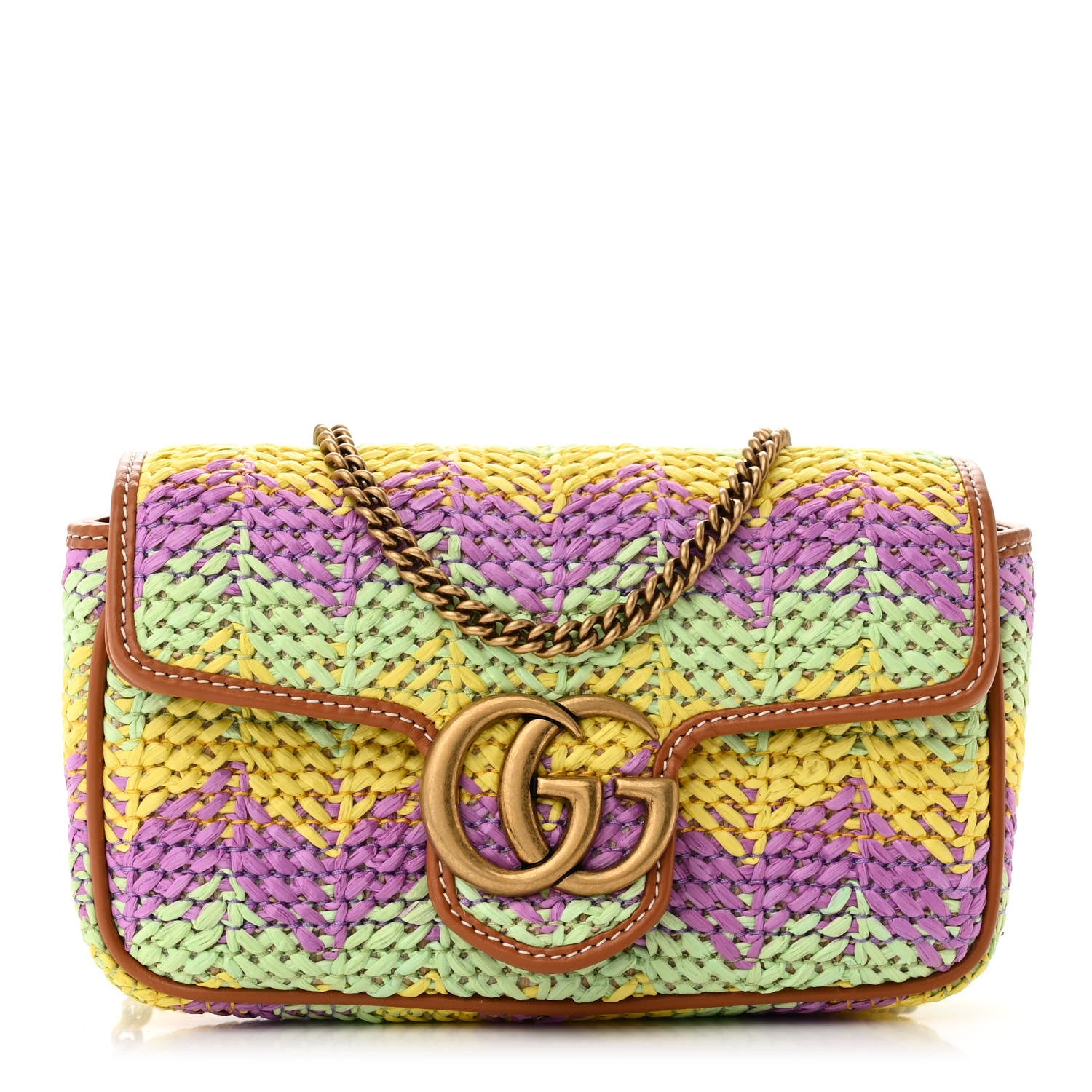 Gucci Woven Raffia Calfskin Super Mini GG Marmont Shoulder Bag Multicolor 1 of 11
