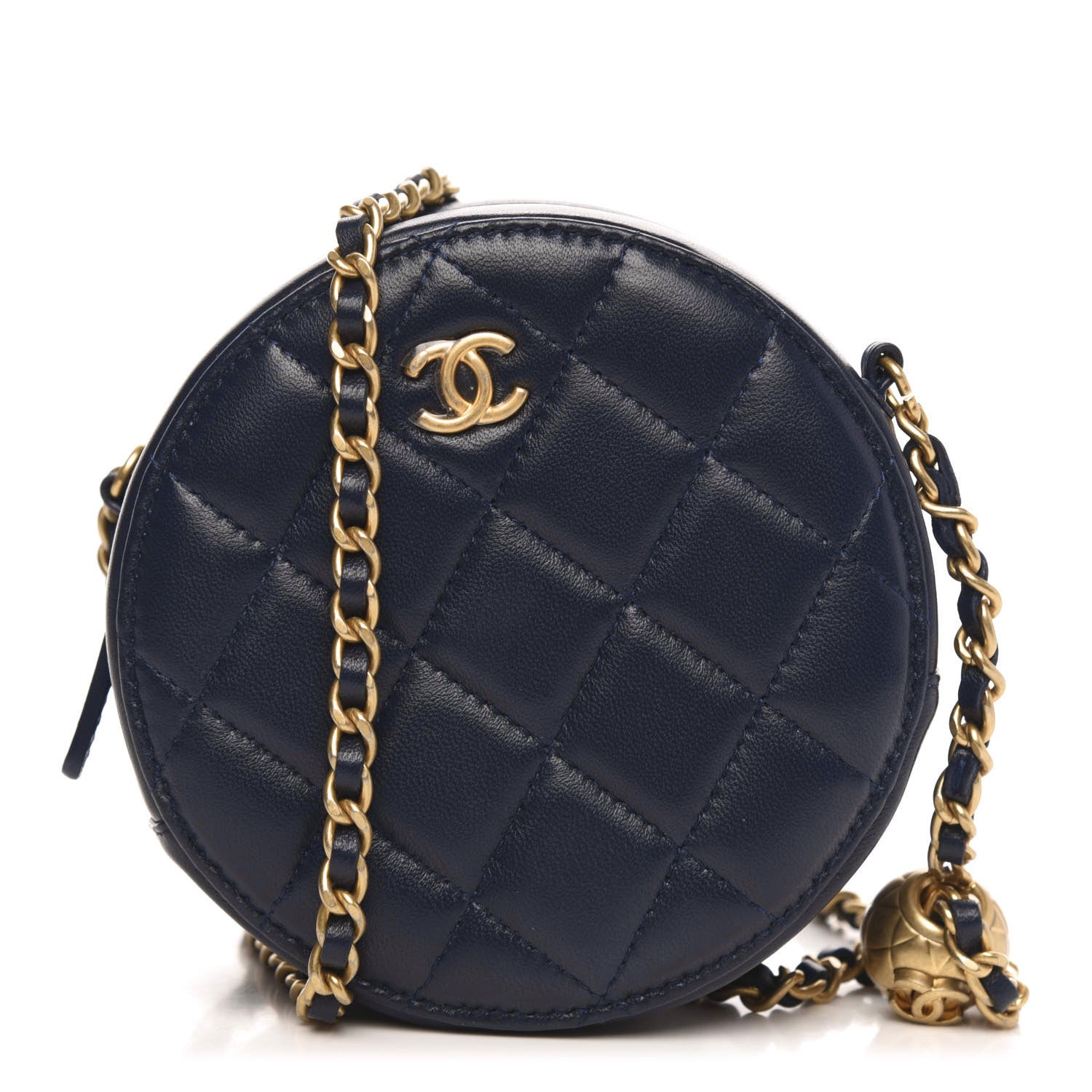 Chanel Lambskin Quilted Round Pearl Crush Clutch With Chain Navy Blue 1 of 10