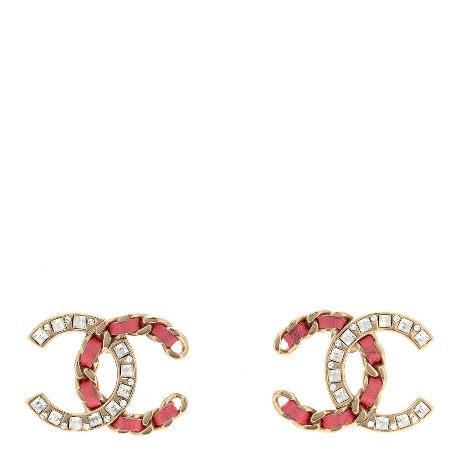 Chanel Lambskin Baguette Crystal CC Chain Earrings Pink Gold 2 of 10