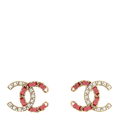 Chanel Lambskin Baguette Crystal CC Chain Earrings Pink Gold 2 of 10