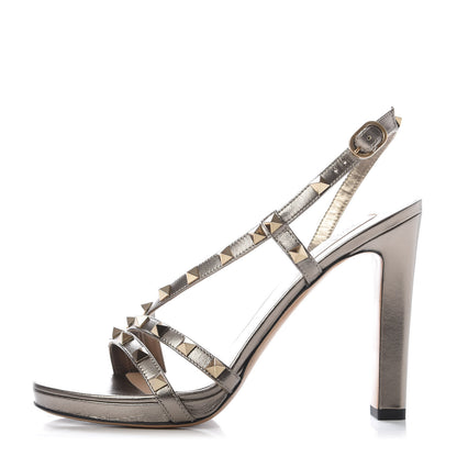 Valentino Garavani Metallic Nappa Rockstud Slingback High Heel Sandals 38 Sasso 1 of 10