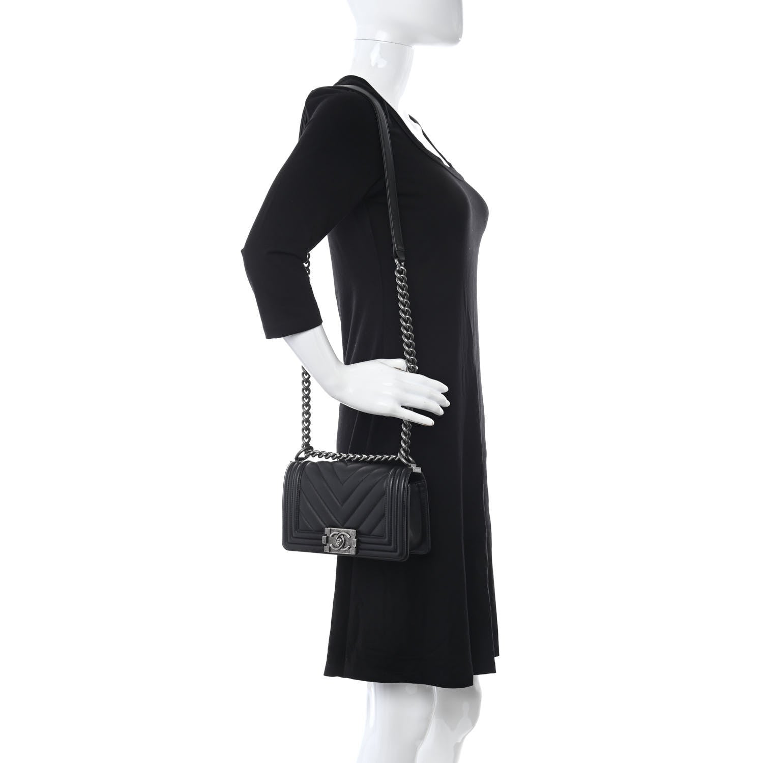 Chanel Calfskin Chevron Quilted Small Boy Flap Black 2 of 9