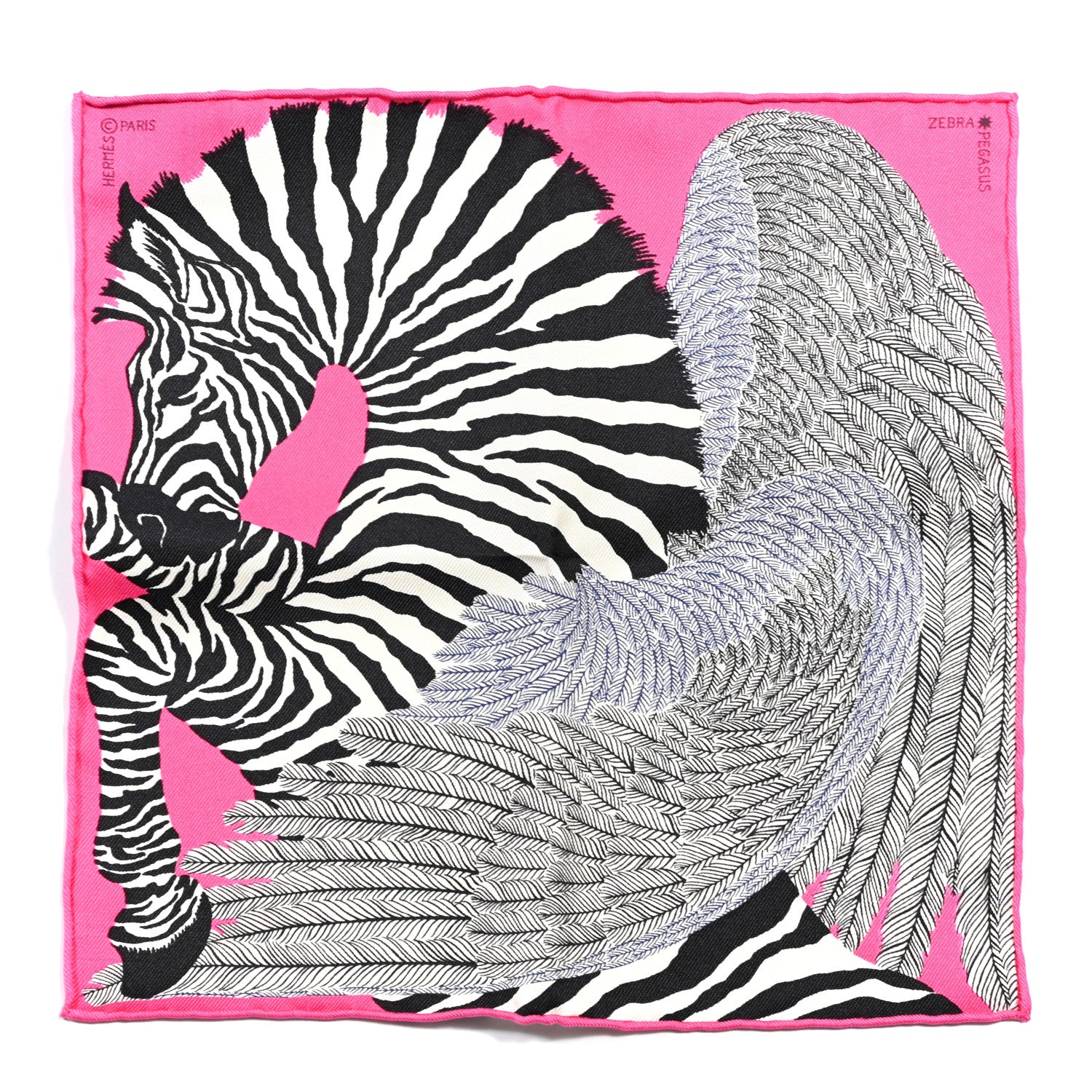 Hermes Silk Carre Zebra Pegasus Nano Scarf 20 Rose Bonbon Black