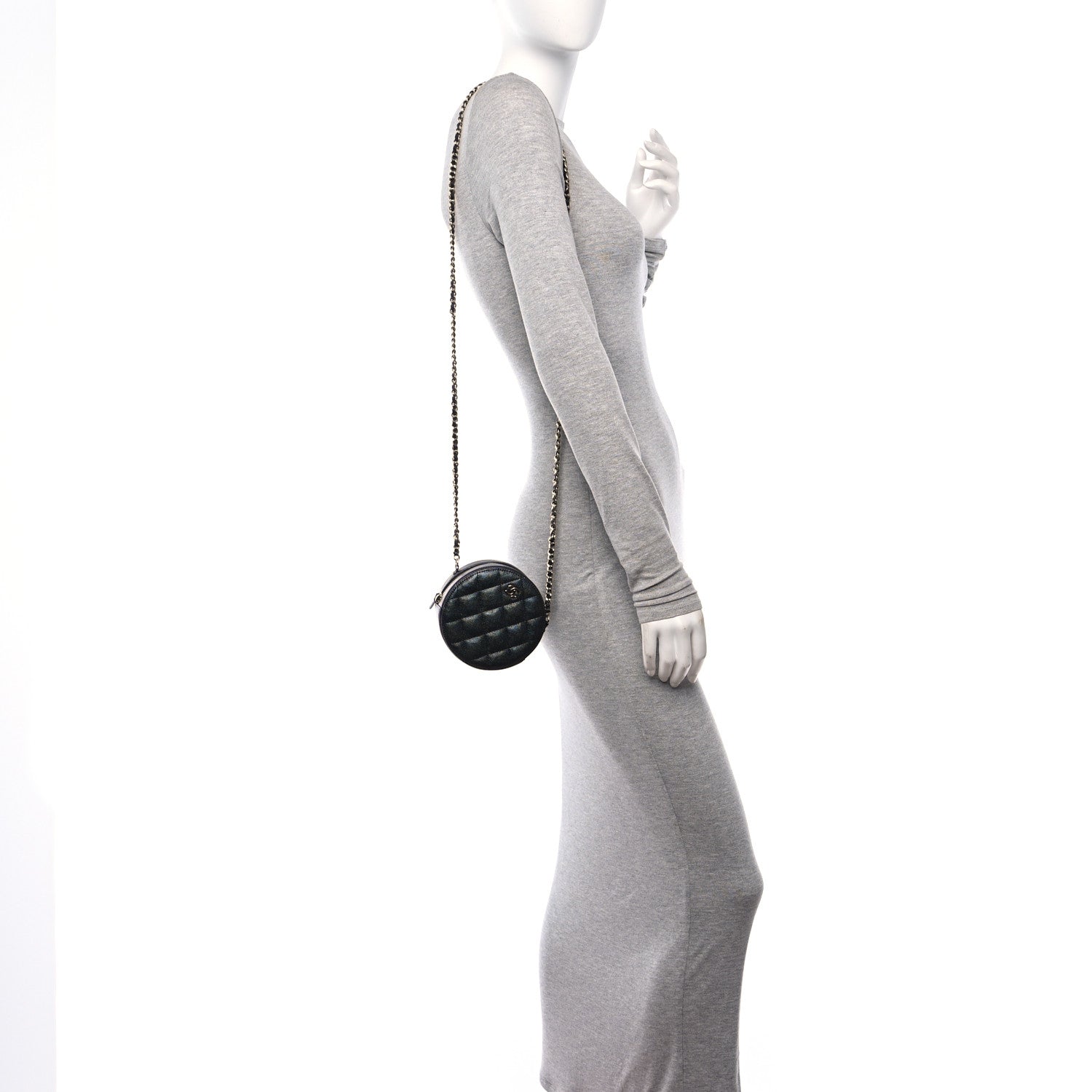 Chanel Iridescent Caviar Quilted Round Clutch With Chain Black 2 of 11