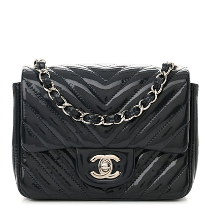 Chanel Patent Chevron Quilted Mini Square Flap Dark Blue 1 of 10