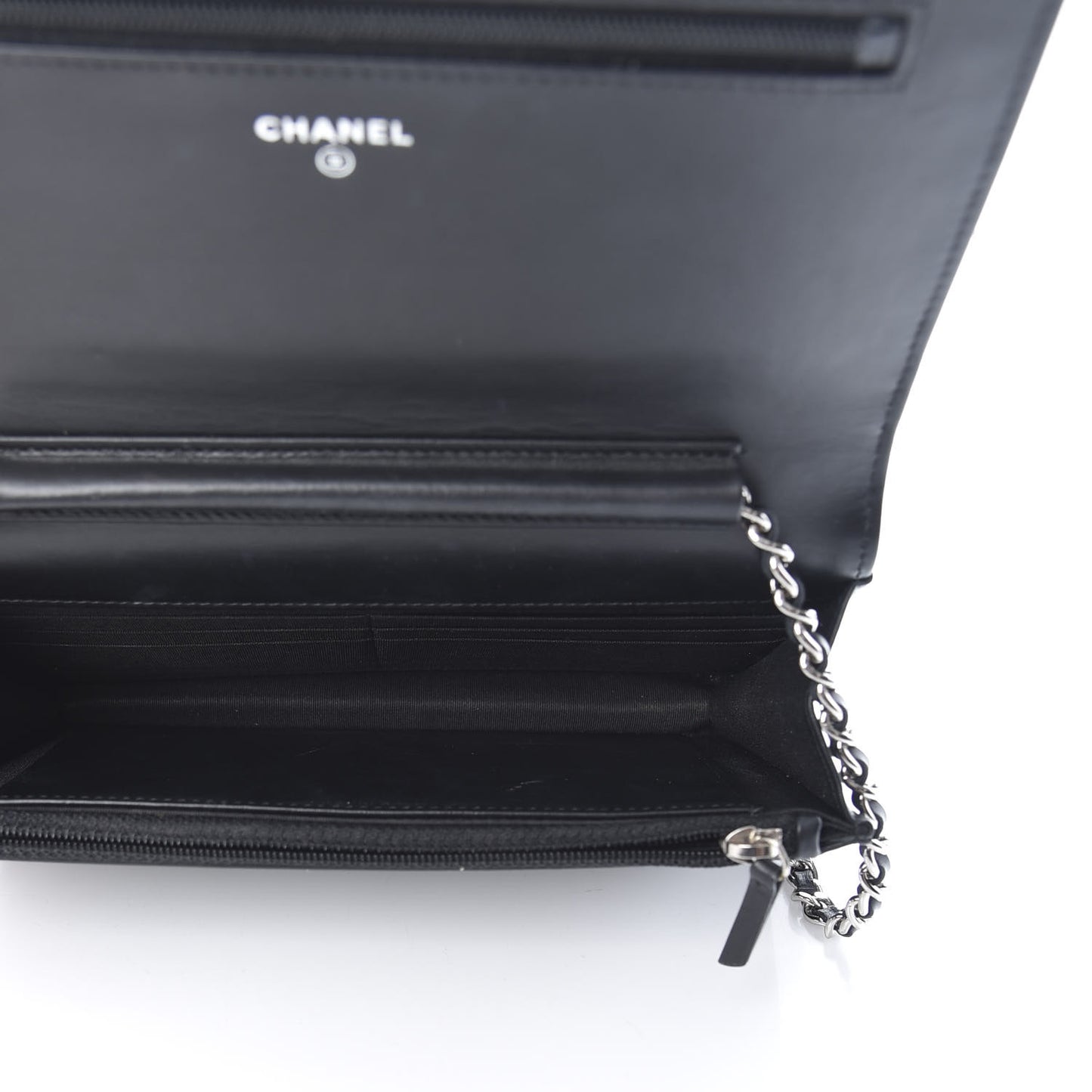 Lambskin Camellia Studded Wallet on Chain WOC Black