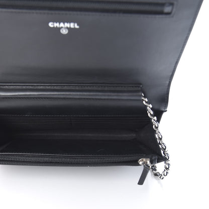 Chanel Lambskin Camellia Studded Wallet on Chain WOC Black 5 of 15