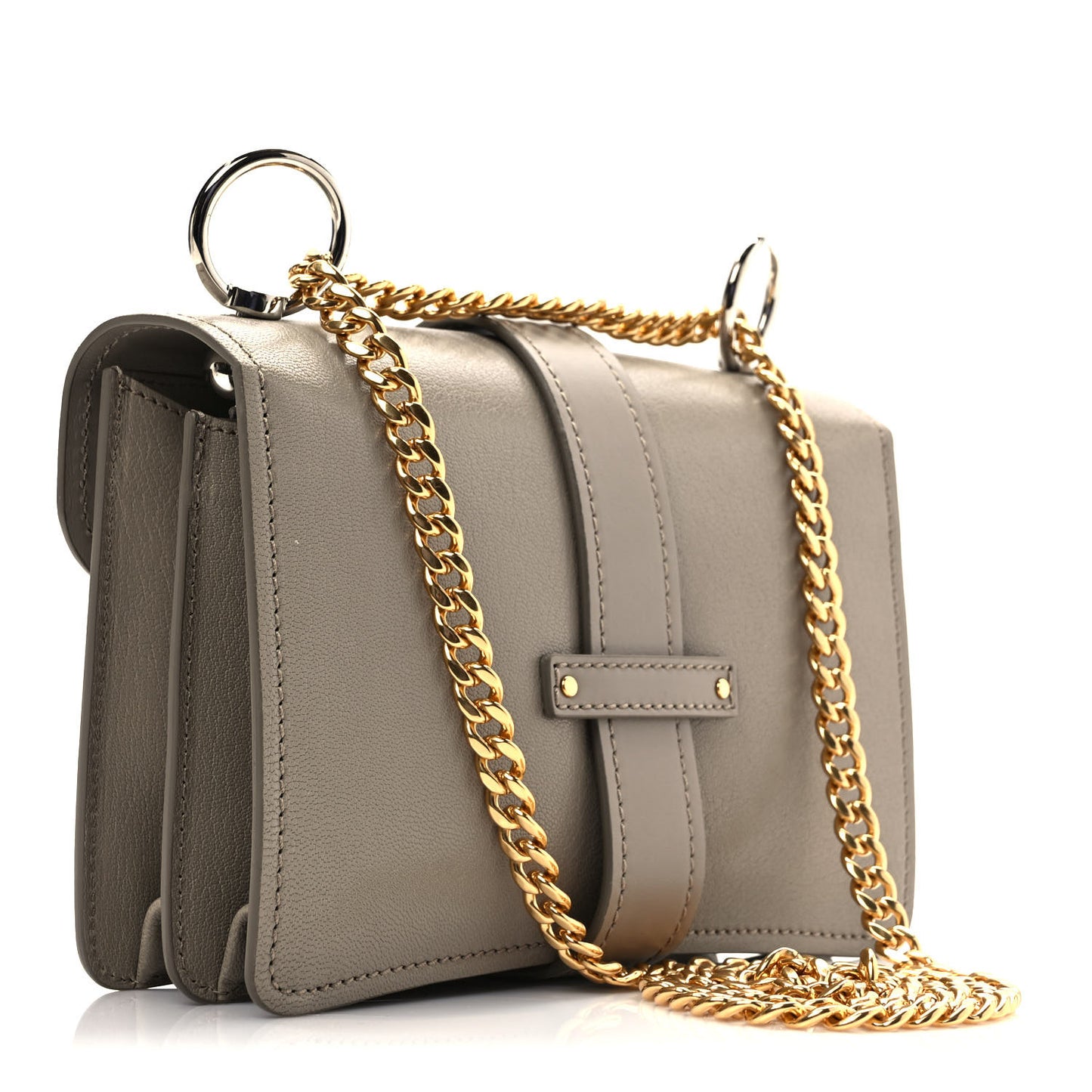 Shiny Goatskin Calfskin Aby Chain Shoulder Bag Motty Grey