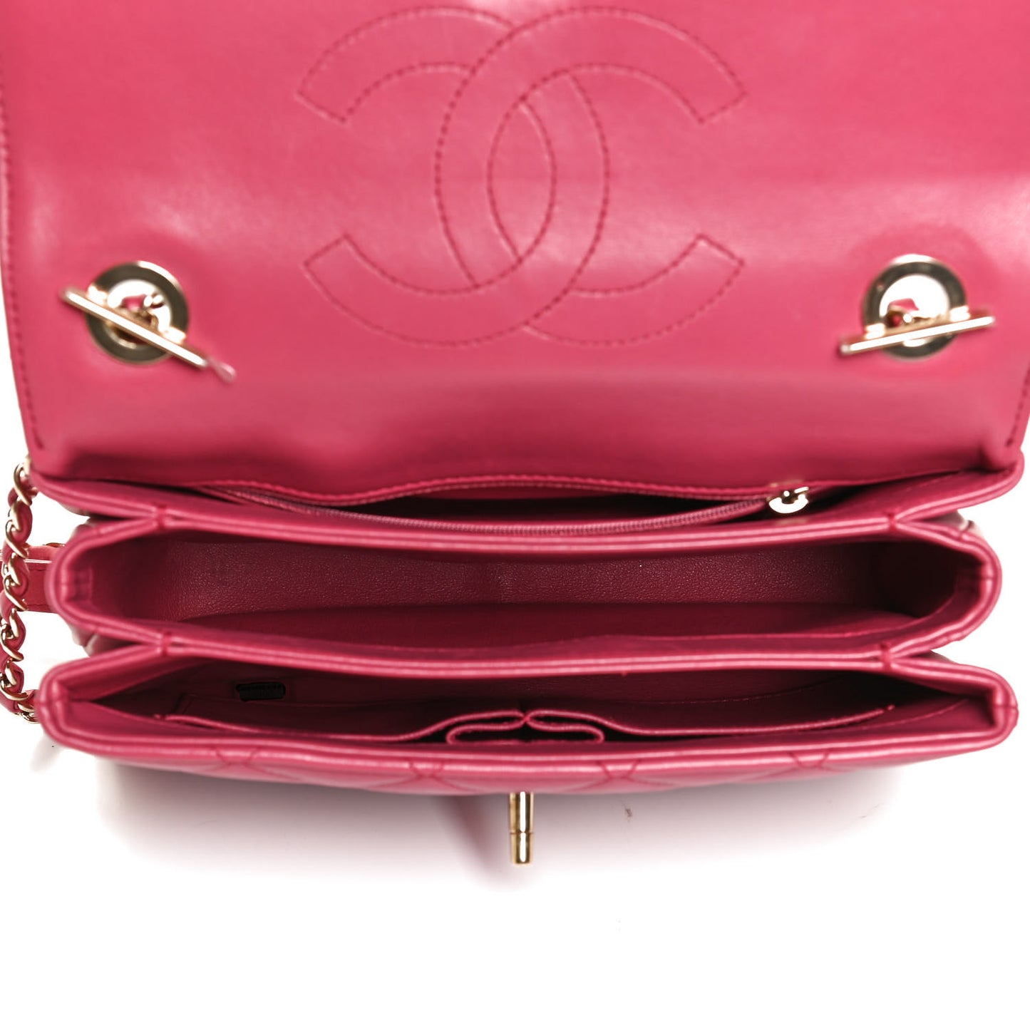 Lambskin Quilted Small Trendy CC Flap Dual Handle Bag Dark Pink