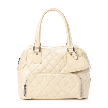 Chanel Distressed Lambskin Quilted Paris New York PNY Medium Travel Bag Ivory 7 of 20