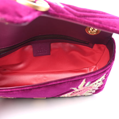 Gucci Velvet Matelasse Embroidered Small GG Marmont Shoulder Bag Fuchsia Violet Cyclamen 4 of 5