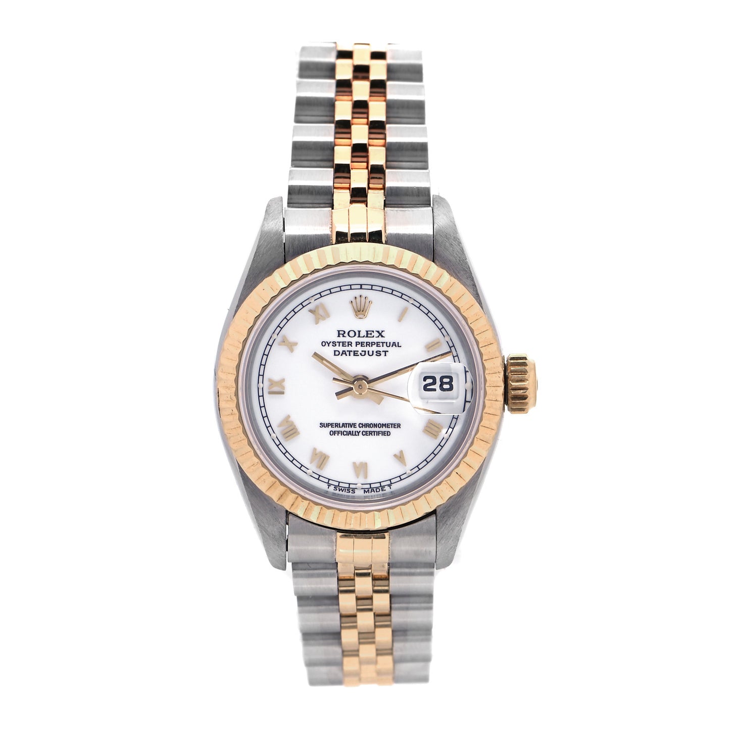 Stainless Steel 18K Yellow Gold 26mm Oyster Perpetual Datejust Watch White Roman 69173