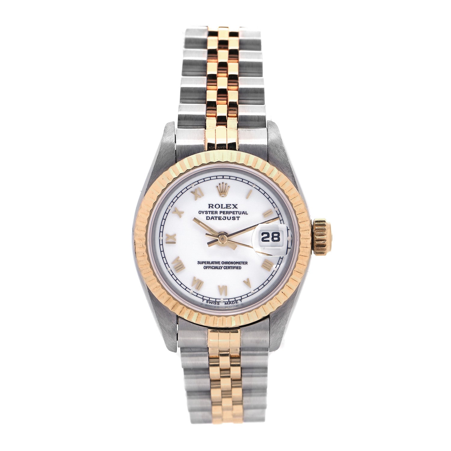 Rolex Stainless Steel 18K Yellow Gold 26mm Oyster Perpetual Datejust Watch White Roman 69173 1 of 4