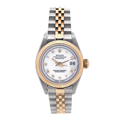 Rolex Stainless Steel 18K Yellow Gold 26mm Oyster Perpetual Datejust Watch White Roman 69173 1 of 4