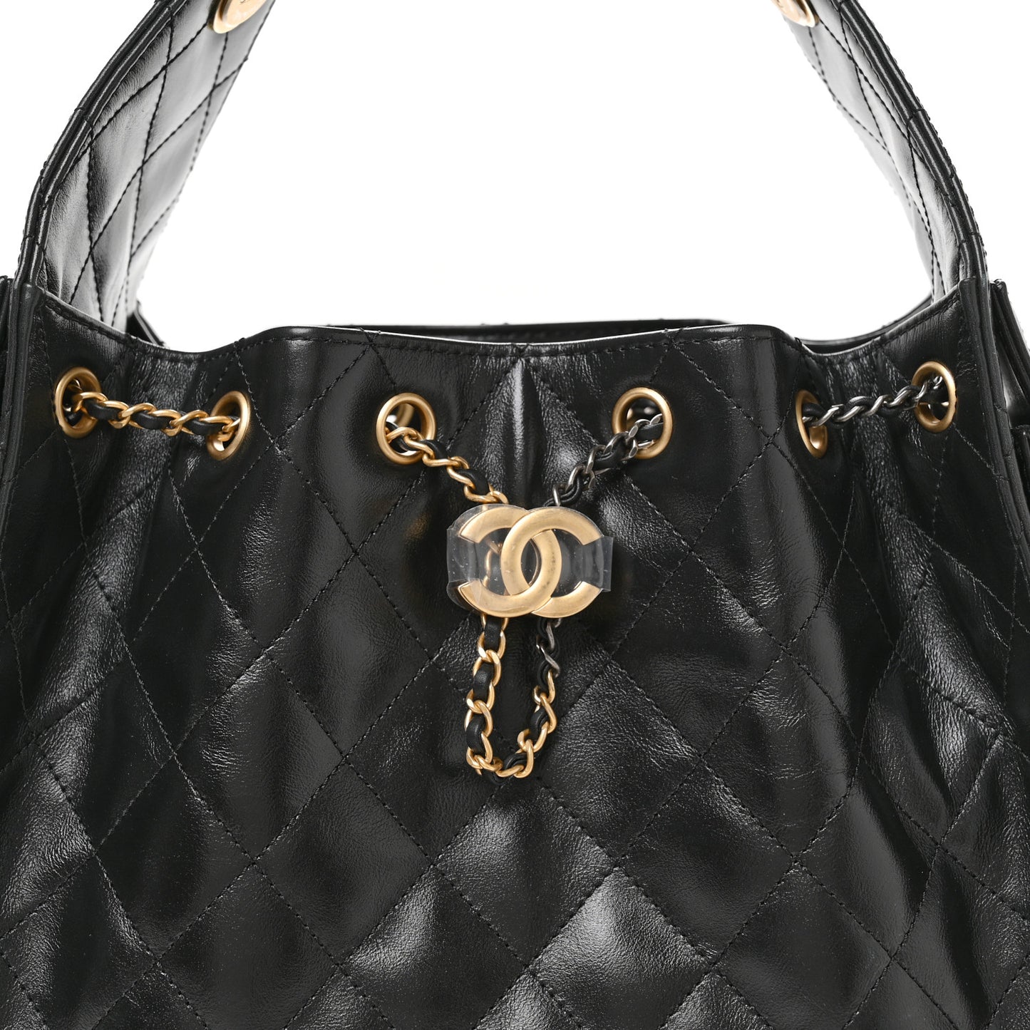 Shiny Crumpled Calfskin Quilted Small Chanel 25 Handbag Black