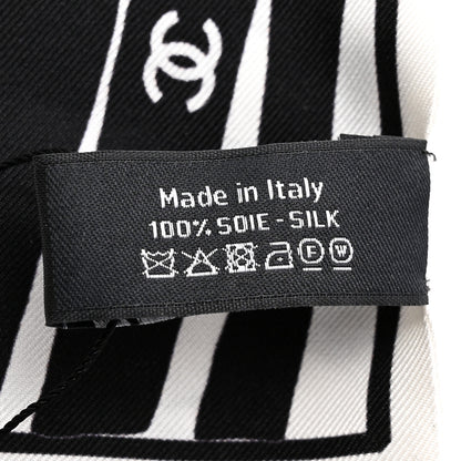 Chanel Silk CC Logo Slim Bandeau Scarf White Black 3 of 3
