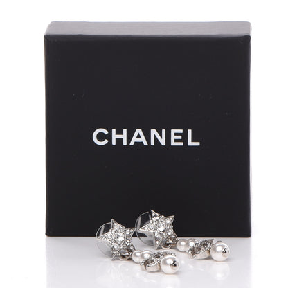 Chanel Crystal Pearl CC Star Drop Earrings Silver 4 of 4